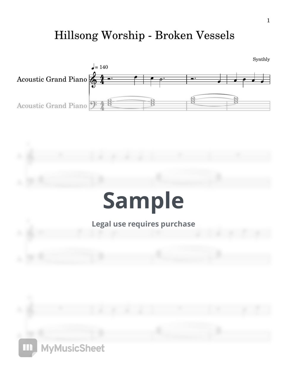 Hillsong Worship - Broken Vessels (EASY PIANO SHEET) Sheets by Synthly