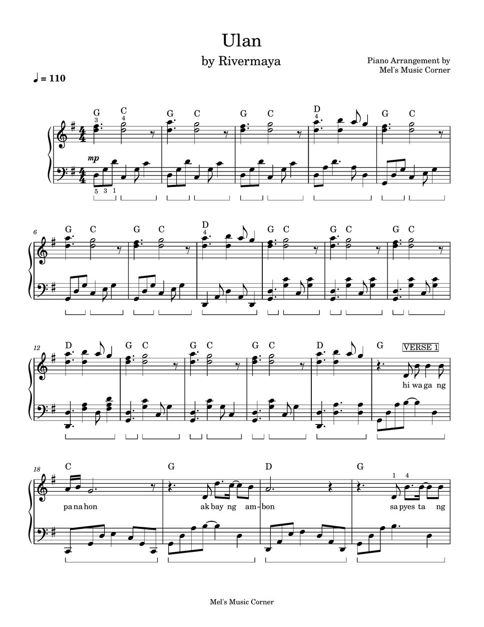 Rivermaya - Ulan (piano sheet music) by Mel's Music Corner