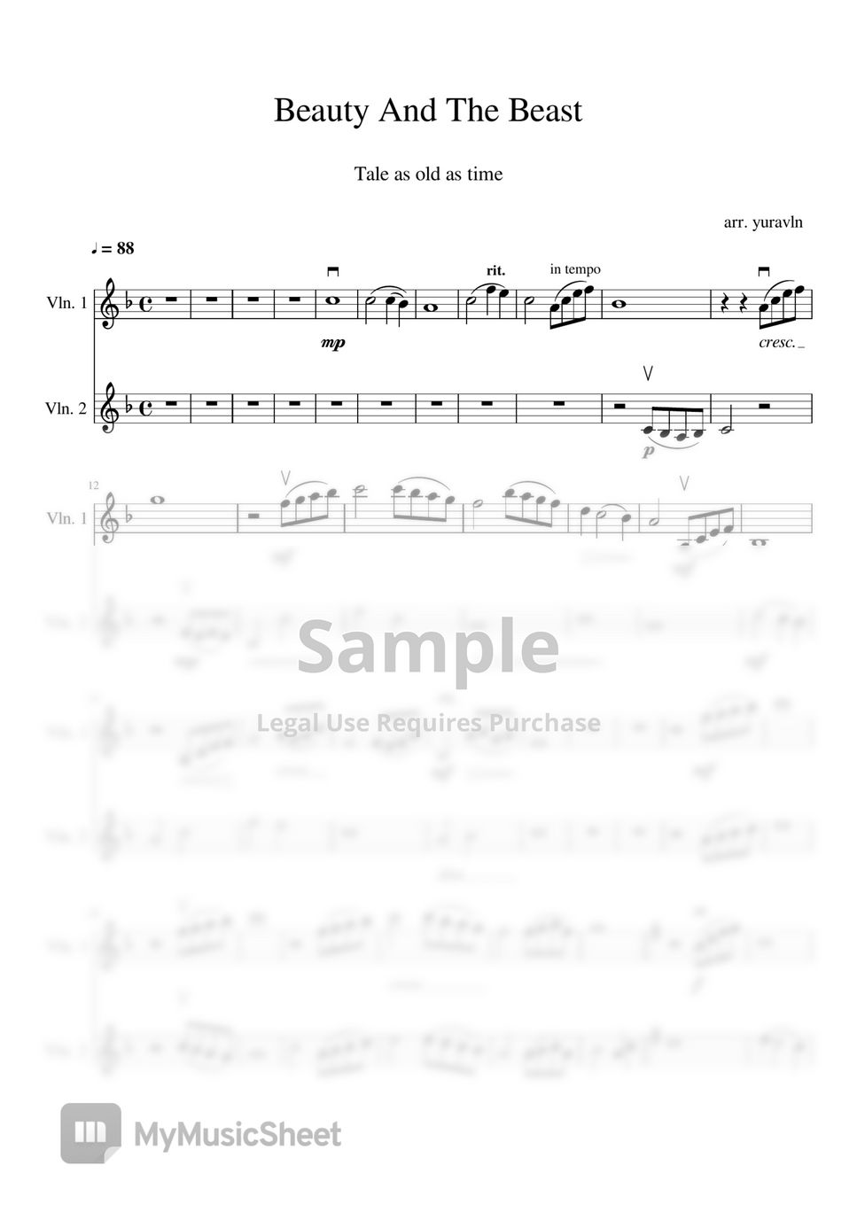 Beauty and the Beast OST Tale as old as time Sheets by yuravln