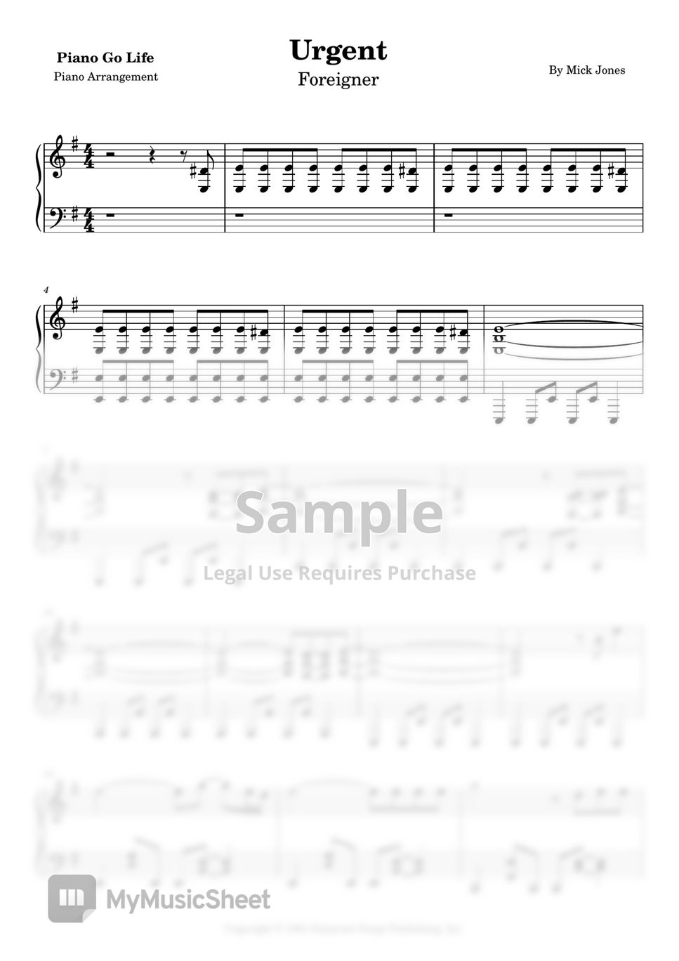Foreigner Urgent Sheets by Piano Go Life
