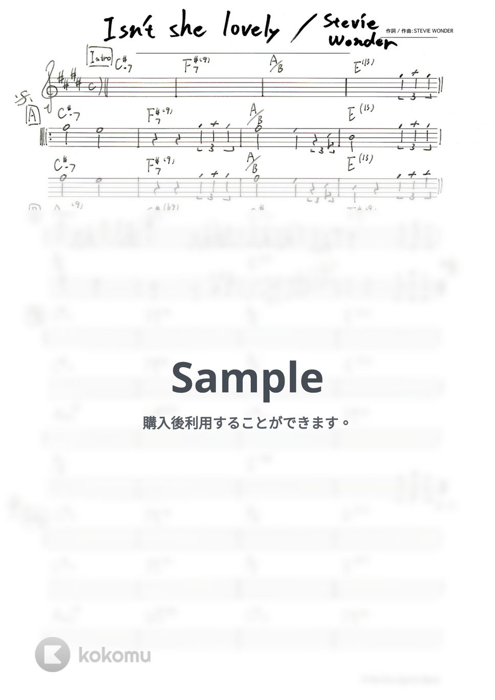 Stevie Wonder - Isn&#x27;t She Lovely (セッション用楽譜 / リードシート) by 丸橋俊則