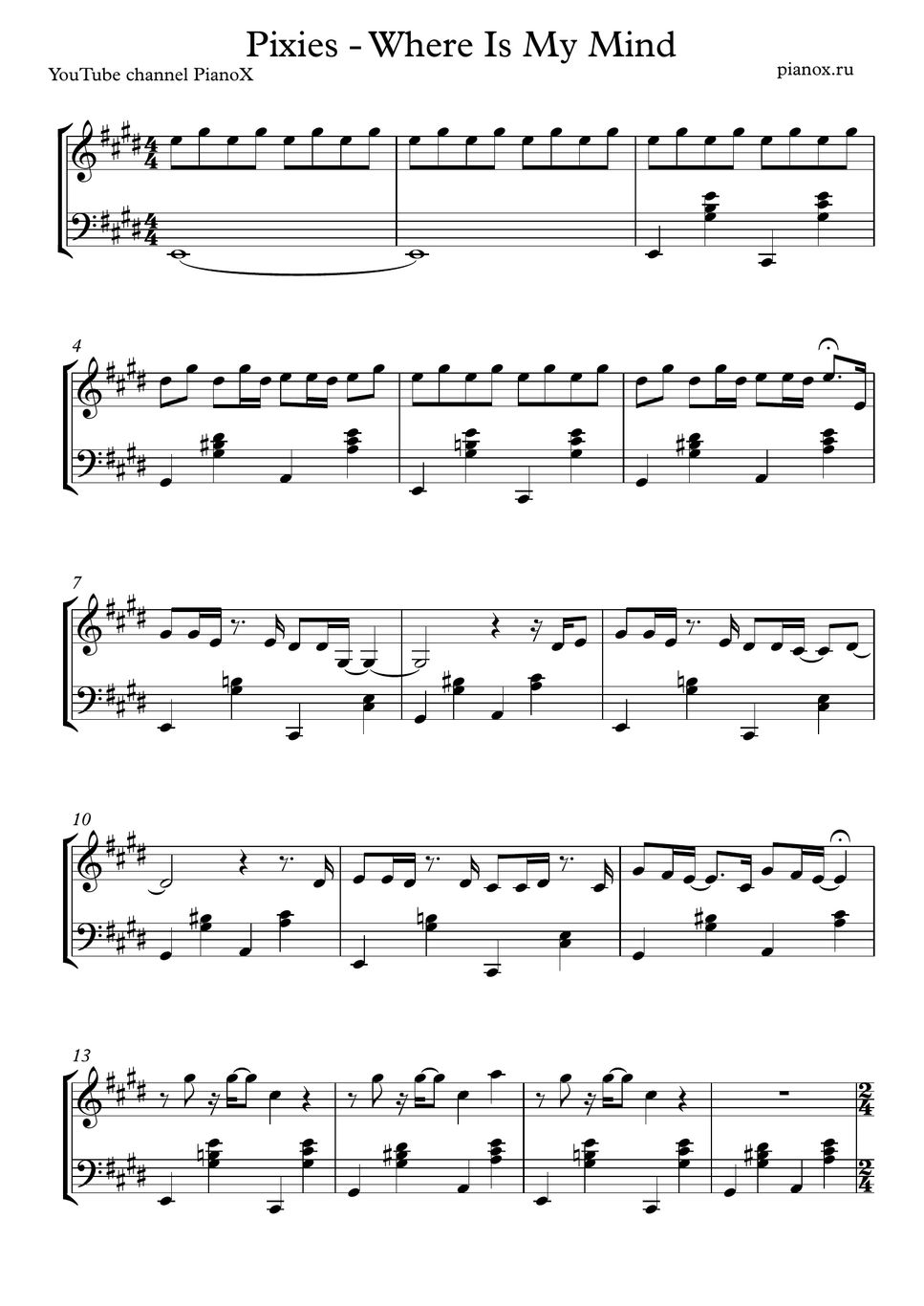 Pixies where is my mind sheets by pianox