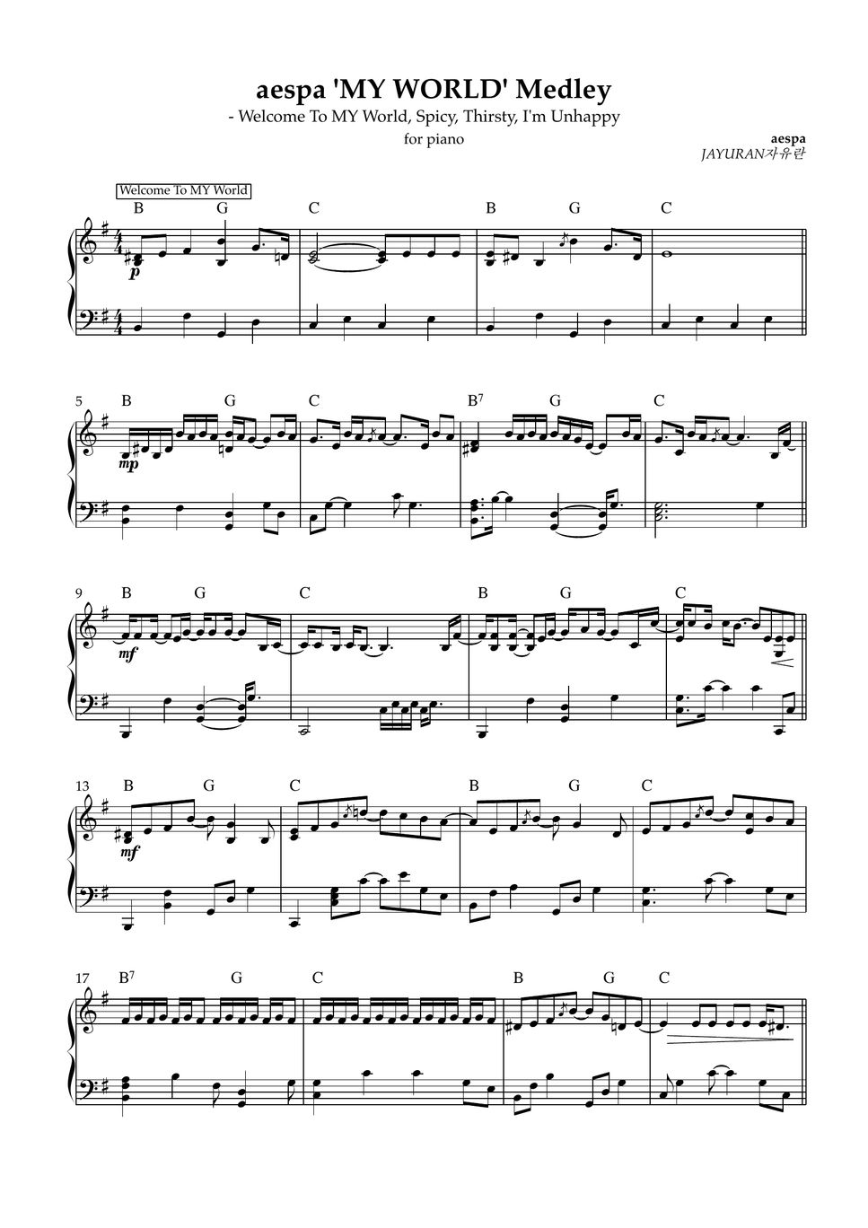 aespa Aespa MY WORLD Piano Medley(Spicy, to MY World, Thirsty