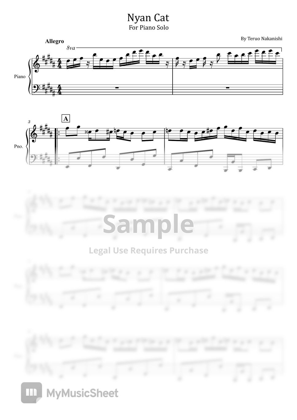 Teruo Nakanishi Nyan Cat (For Piano Solo) Sheets by poon