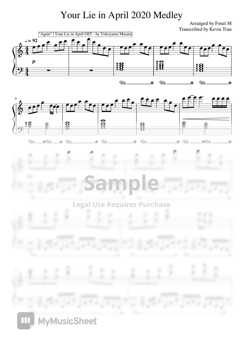 Your Lie in April OP - Hikaru Nara - Piano Sheet Music