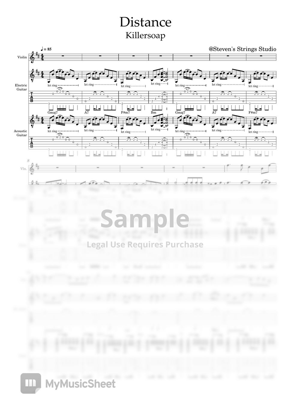Killersoap Distance (Violin Guitar Trio) Tab + 1staff by Steven's