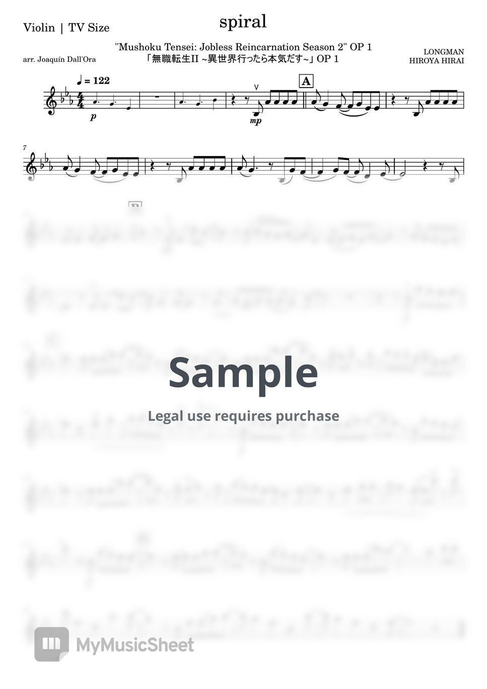 LONGMAN spiral "Mushoku Tensei Jobless Reincarnation Season 2" OP 1 악보 by coneko