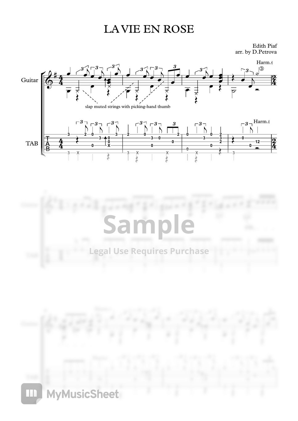 Edith Piaf - La Vie En Rose (Fingerstyle Guitar Arrangement, No Capo, Standard Tuning) by D.Petrova (Edora)