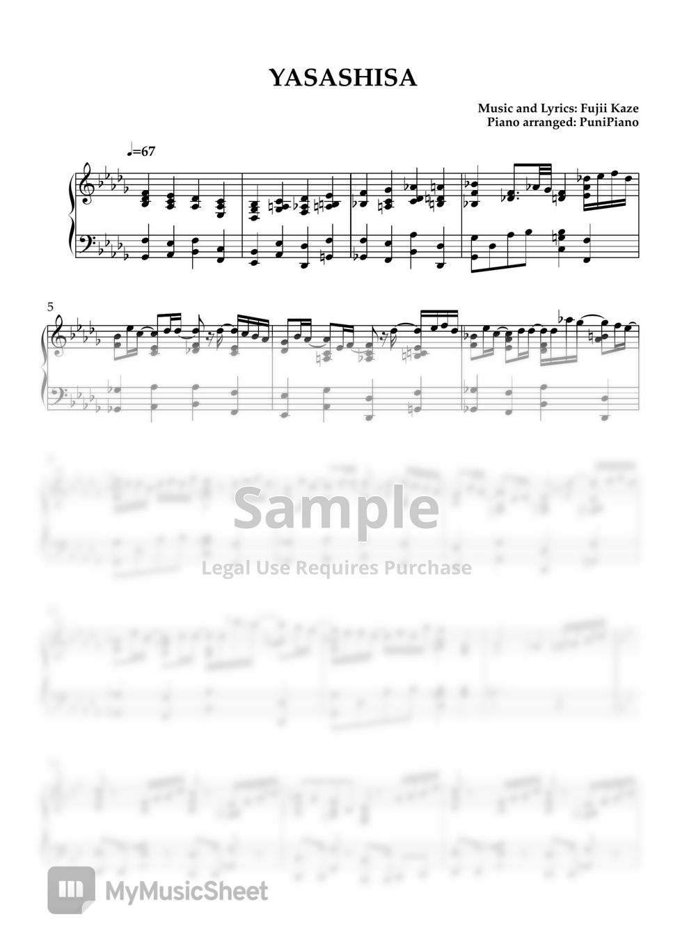 Fujii Kaze - YASASHISA Sheets by PuniPiano Fujii Kaze - YASASHISA Sheets by PuniPiano