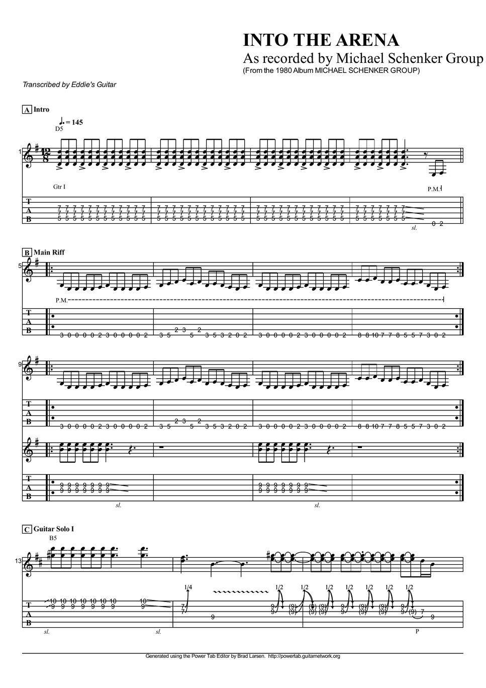 Michael Schenker Group - Into The Arena Sheet