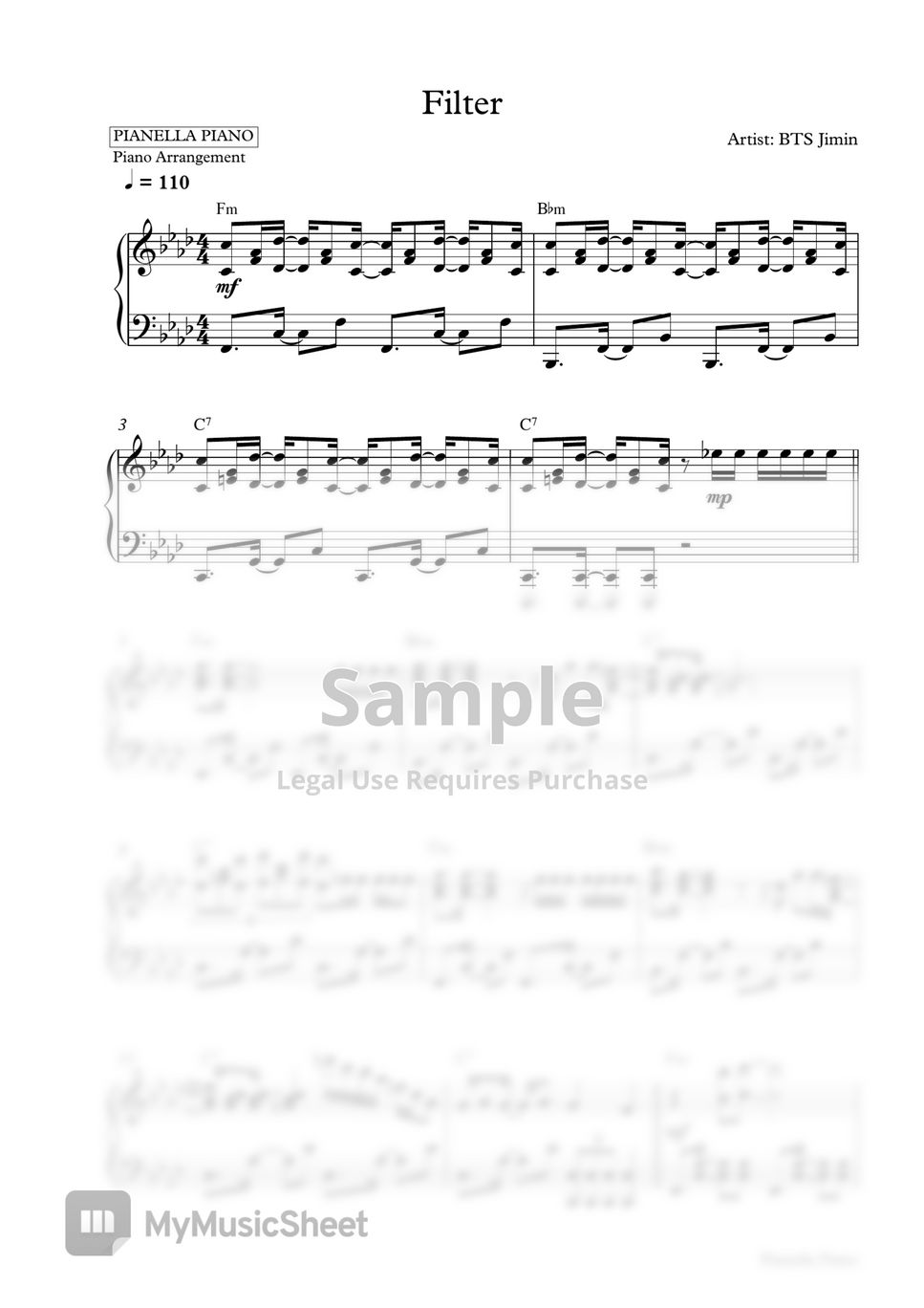 Jimin - Alone (Piano Sheet) Sheets by Pianella Piano