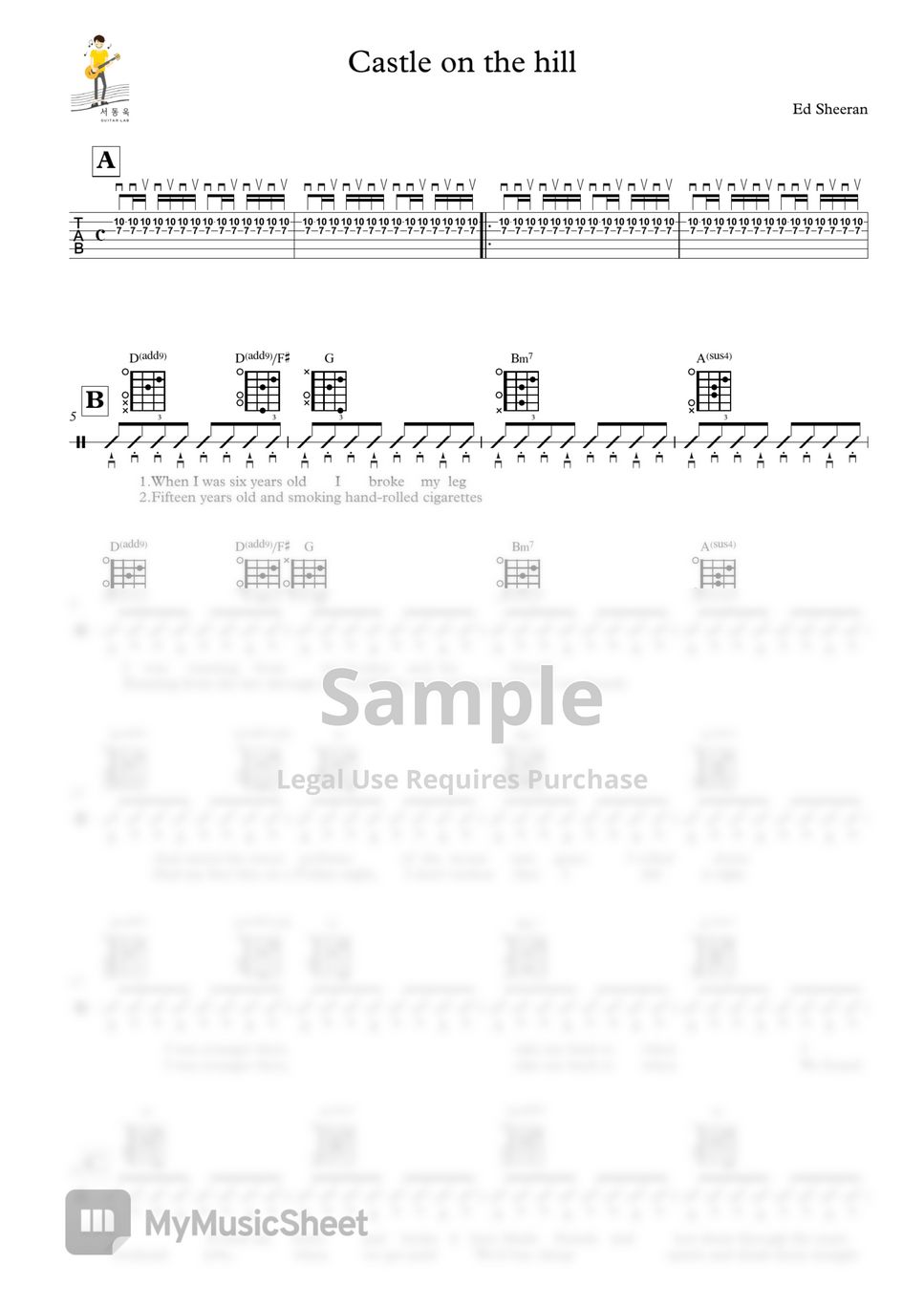 Ed sherran - Castle on the hill (guitar tab) Sheets by 서동욱