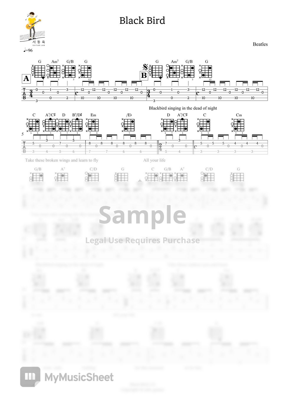 The Beatles Blackbird Guitar Tab Sheets By 서동욱 