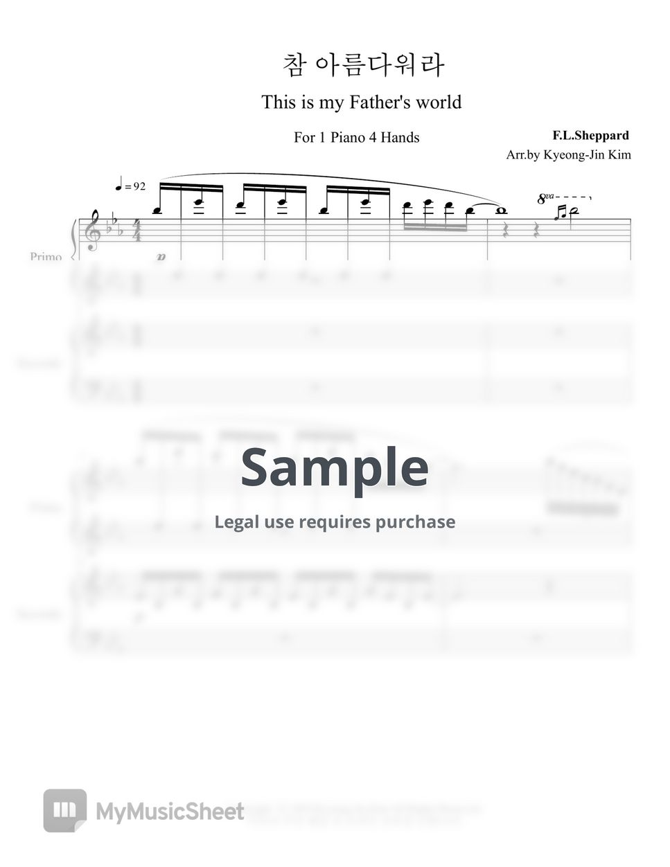 Traditional English Melody Adapt. by F.L.Sheppard - This is my Father's world (4 Hands) by Pianist Jin