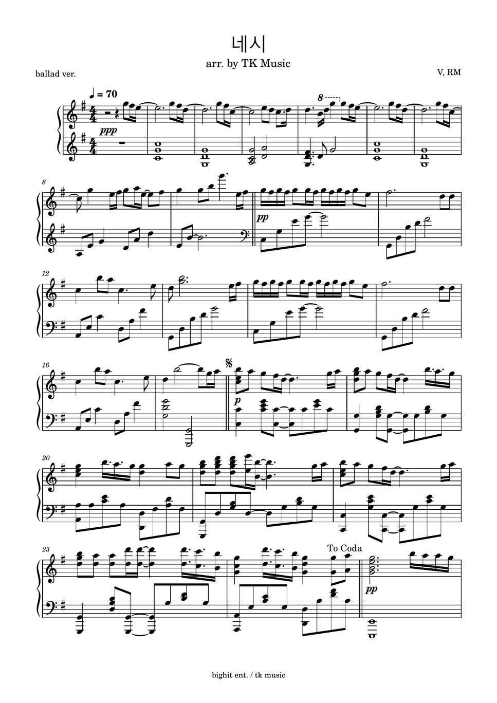 V, RM 4 o'clock (네시) Sheet by TK Music