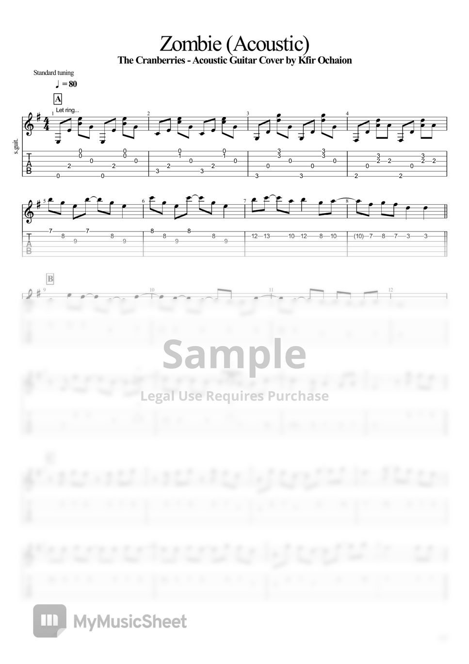The Cranberries Zombie (Acoustic) Sheets by Kfir Ochaion