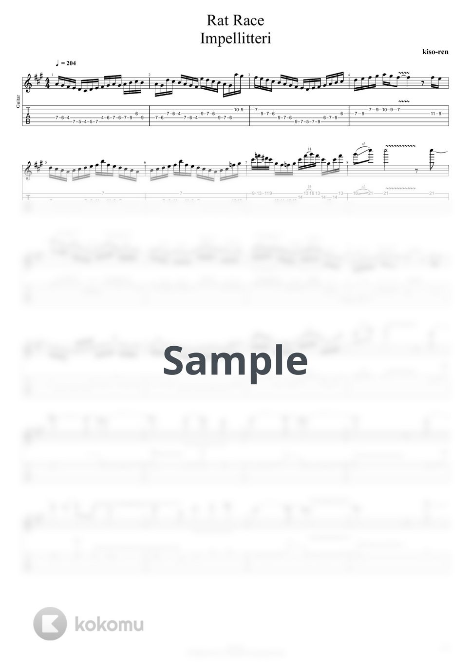IMPELLITTERI - Rat Race - IMPELLITTERI Guitar Solo (TAB PDF & Guitar Pro files.（gp5）) by Technical Guitar