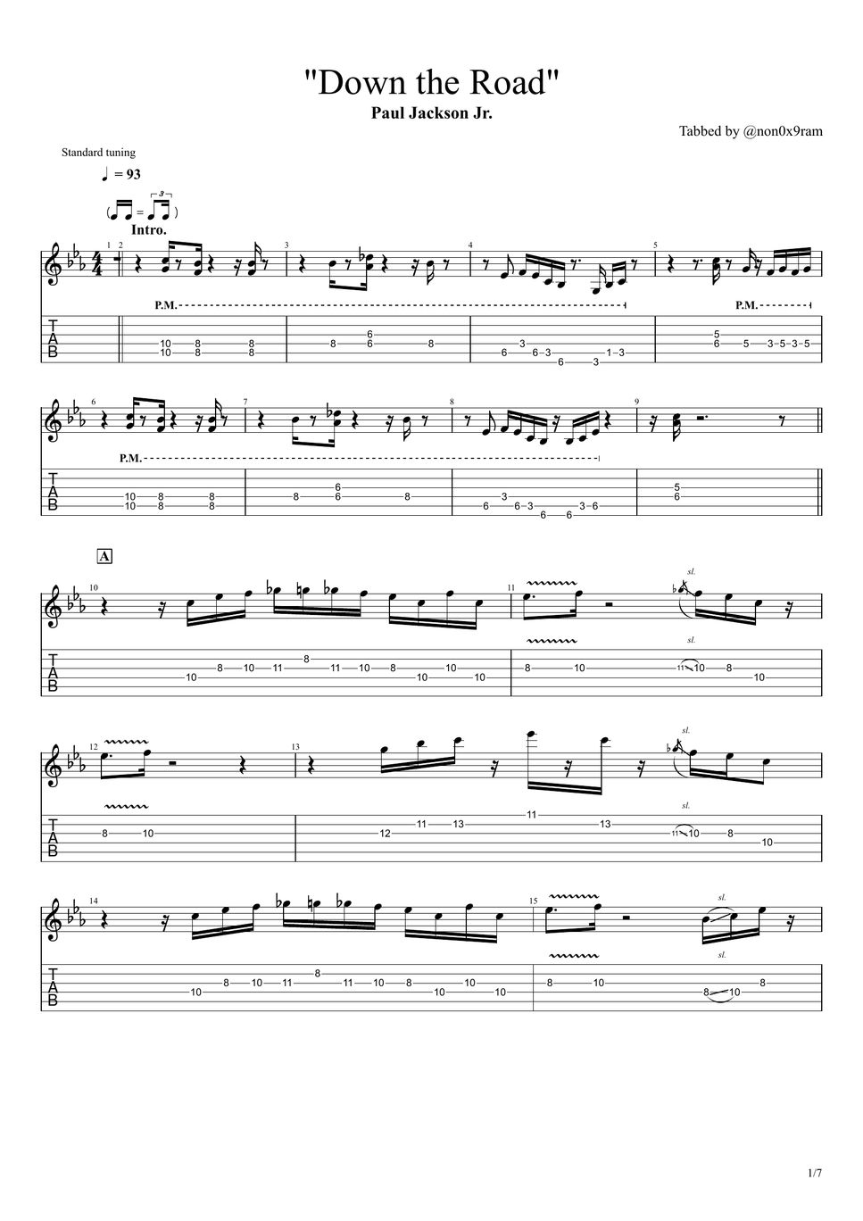 Paul Jackson Jr. Down the Road (Guitar Pro/GP/GP5/GPX) Sheets by