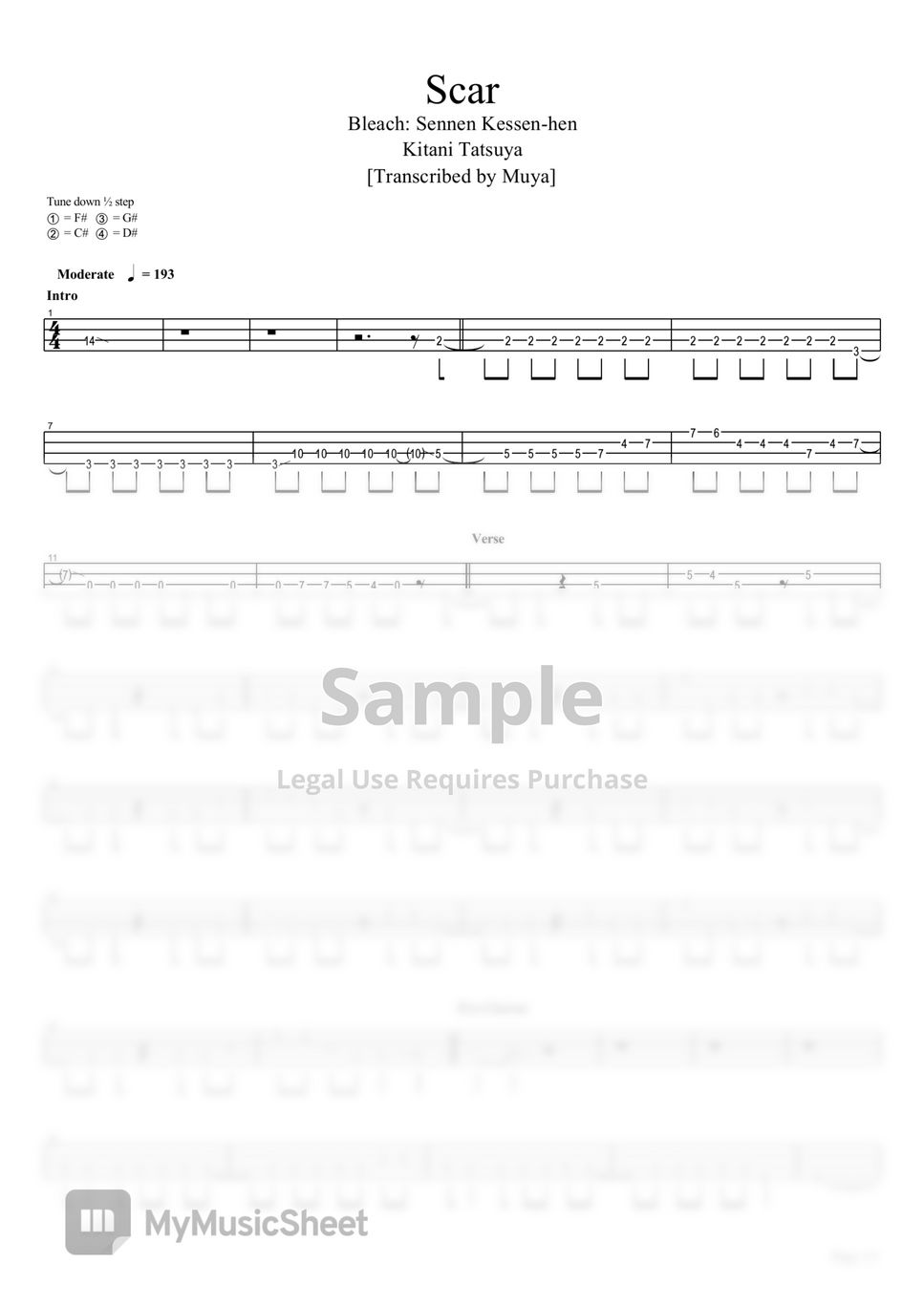 Kitani Tatsuya Scar (Bass TAB) Sheets by Muya