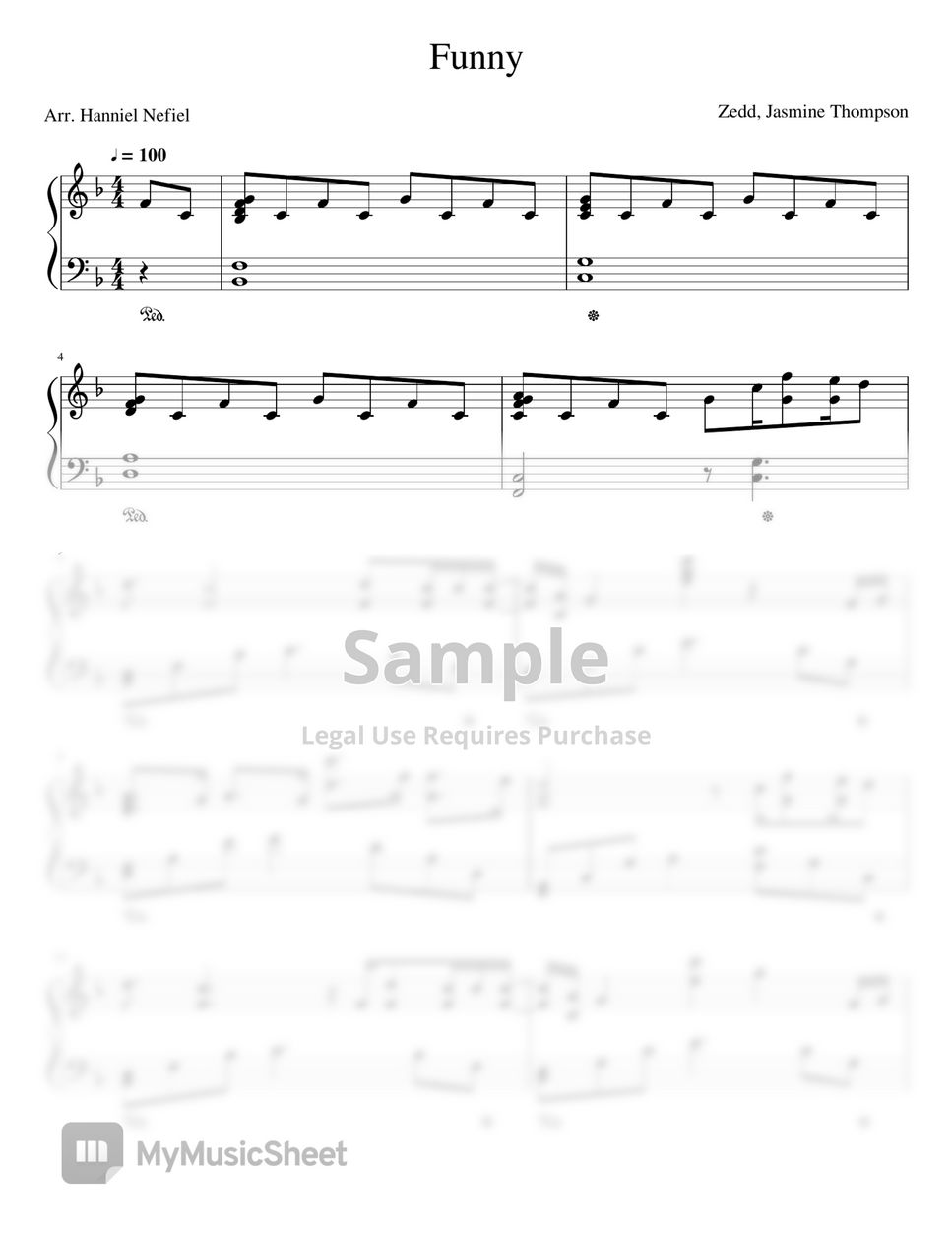 Zedd, Jasmine Thompson Funny (Piano Sheets) 악보 by Hanniel Nefiel