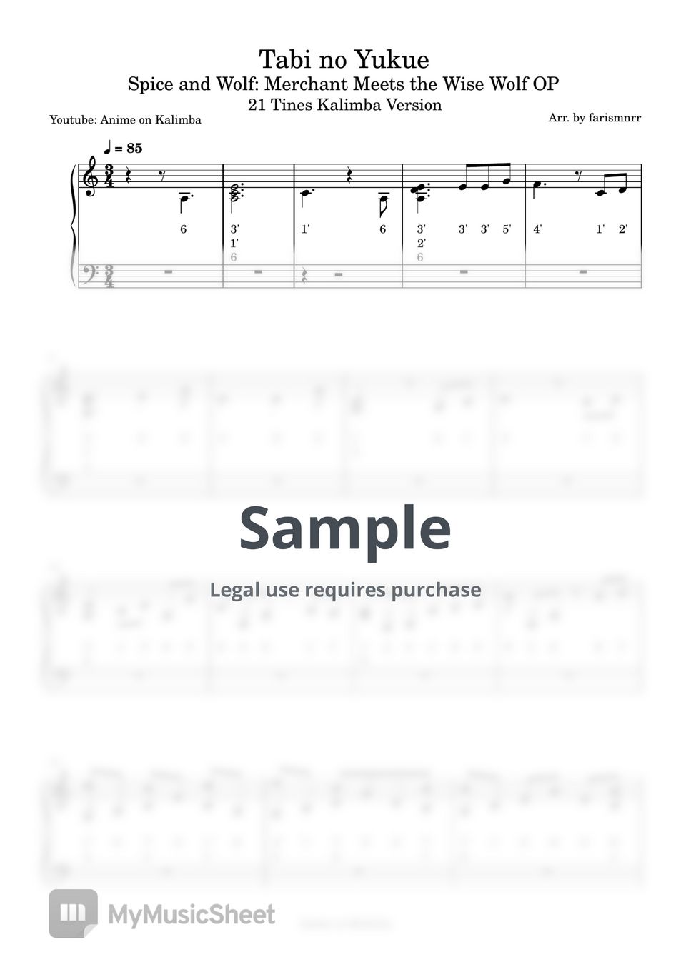 Spice and Wolf Merchant Meets the Wise Wolf OP Tabi no Yukue (PDF + MIDI) Tab + 1staff by