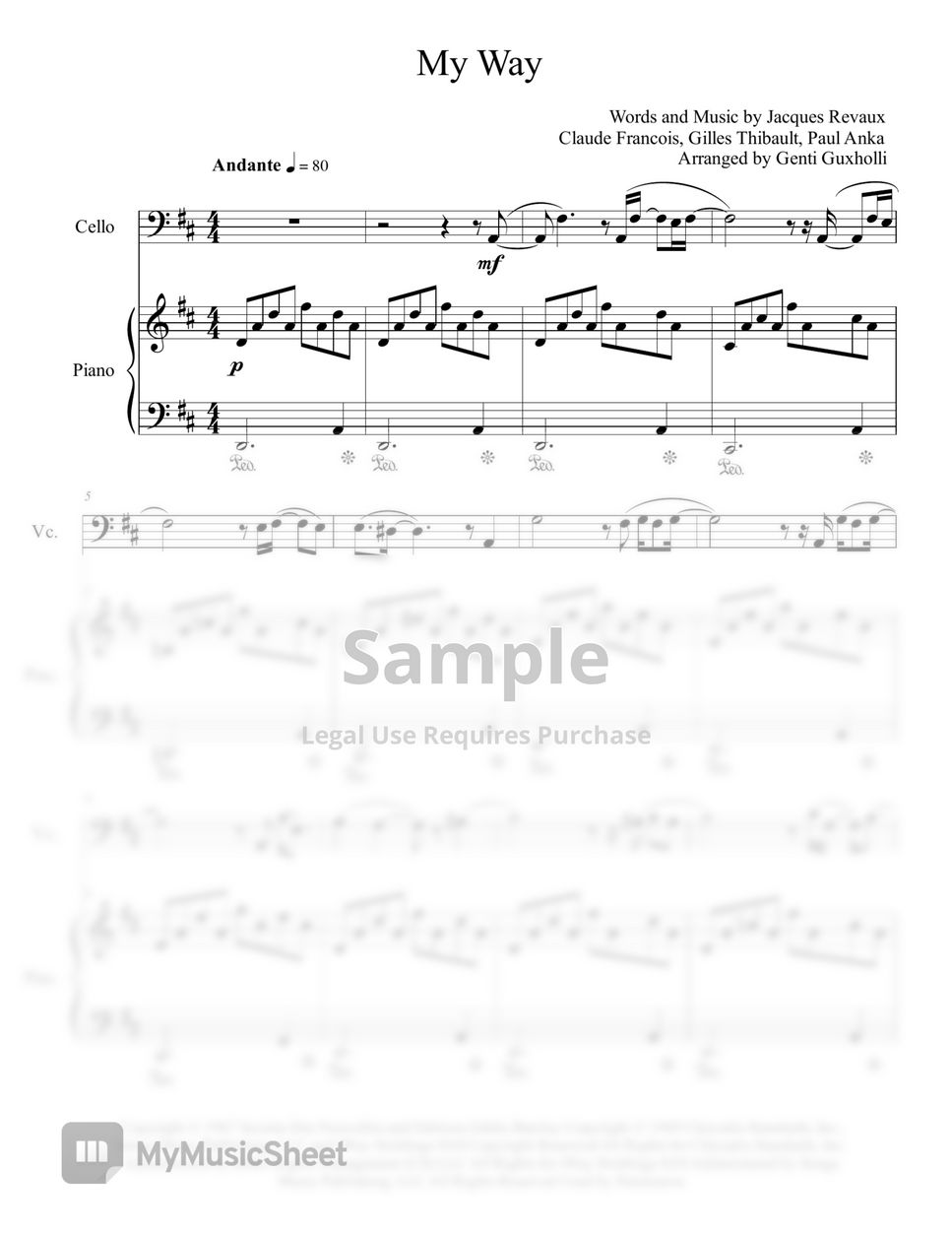 Frank Sinatra My Way (Cello Solo with Piano Sheets by