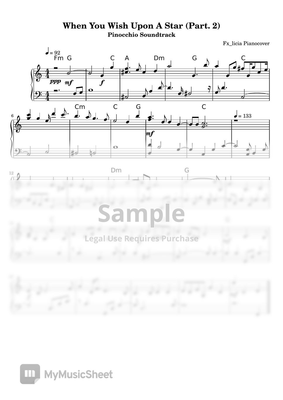 Leigh Harline and Ned Washington When You Wish Upon A Star 악보 by Fx_licia Pianocover