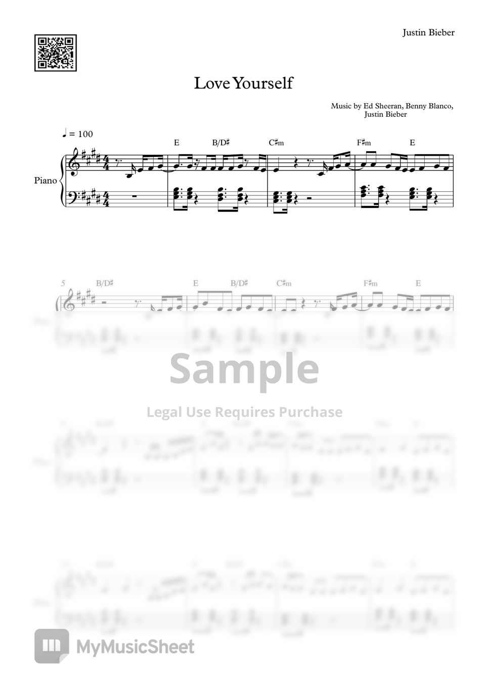 Justin Bieber Love Yourself Sheets by PIANOiNU