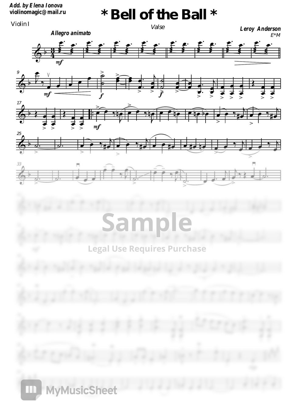 Leroy Anderson - Bell of the Ball (for String Quartet) by Elena Ionova