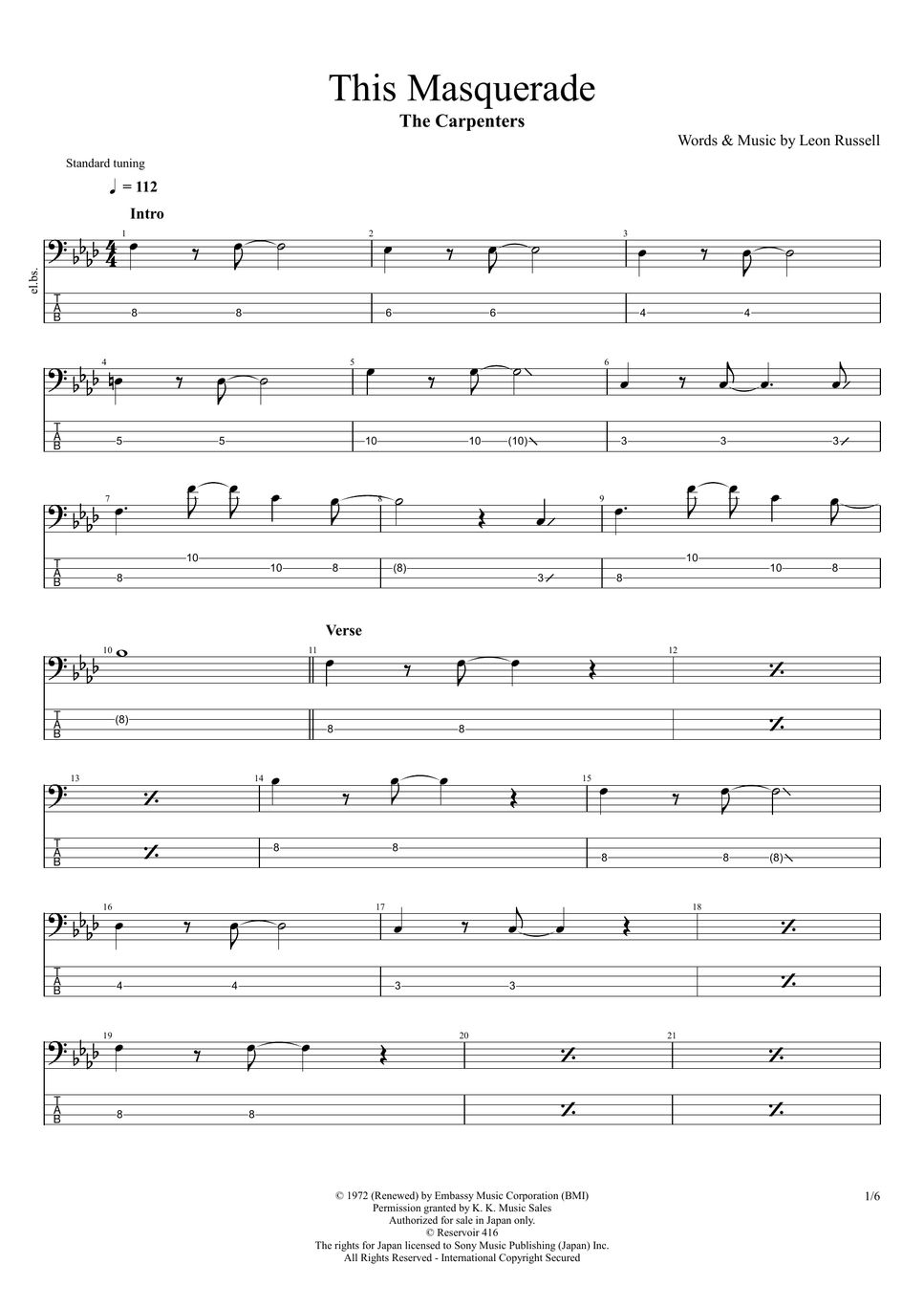 楽譜】カーペンターズ / トップ・オブ・ザ・ワールド バンド