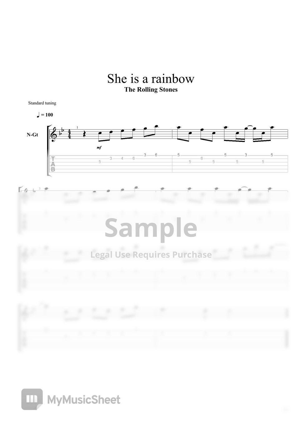 The rolling stones - She is a rainbow by Mélodie pour guitare en tablature et solfège