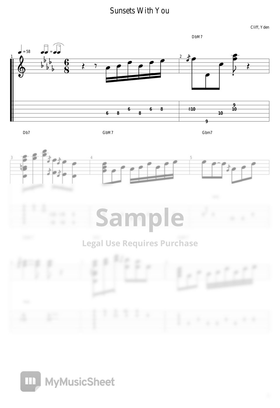 Cliff, Yden - Sunsets With You by guitar cover with tab
