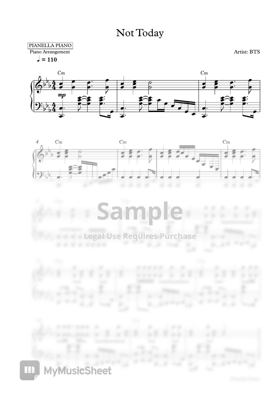 Bts not today piano sheet sheets by pianella piano