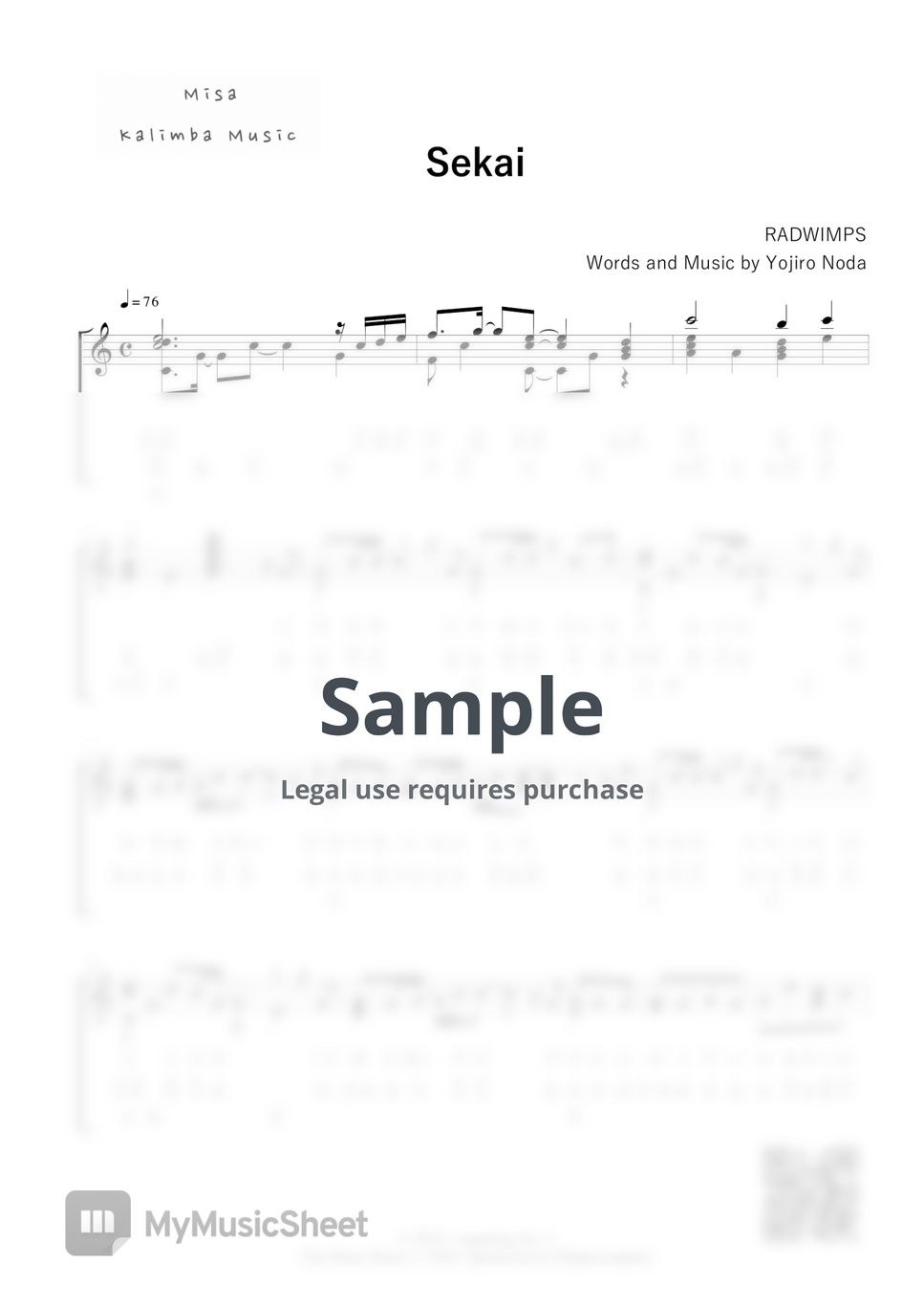 RADWIMPS - Sekai / 17 keys kalimba / Letter Notation by Misa / Kalimba Music