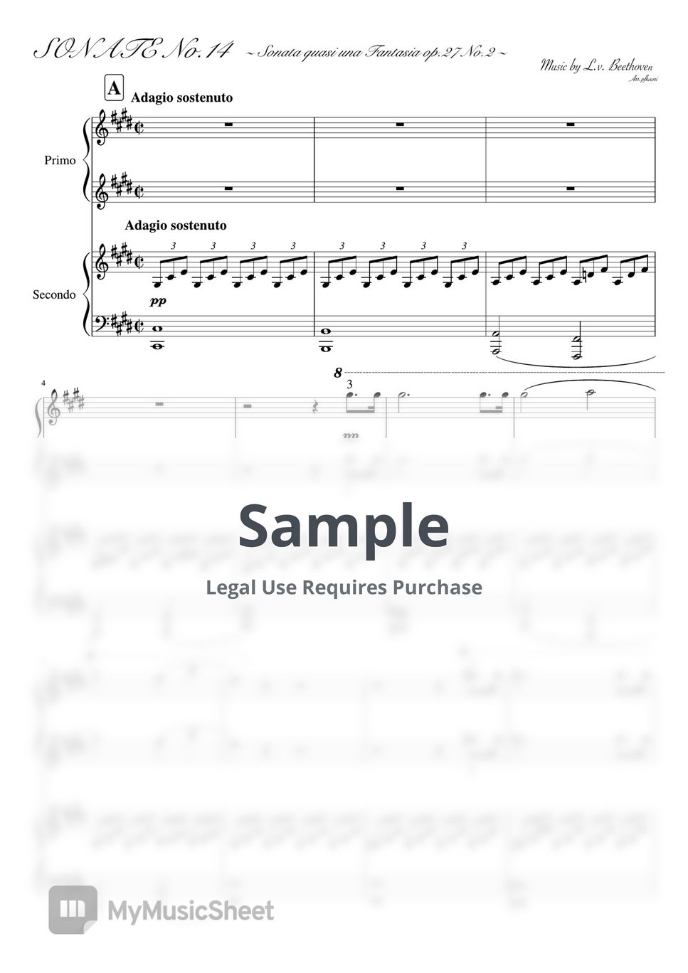L.v.Beethoven - Sonata No. 14 (op.27-2) (Piano four hands/score) by pfkaori