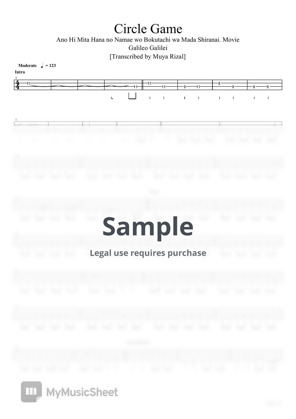 Galileo Galilei - Circle Game (Bass TAB) by Muya