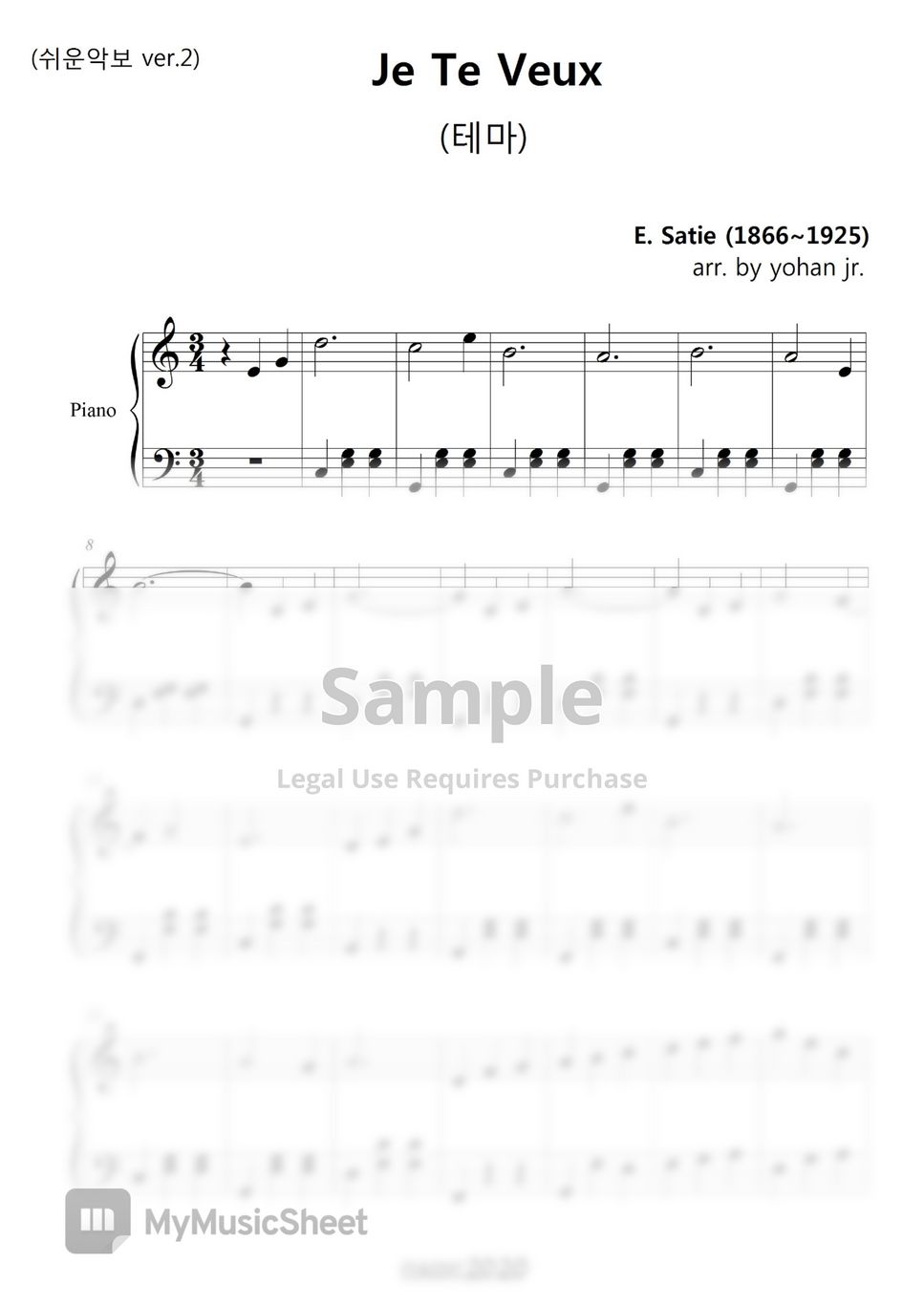 E. Satie - Je Te Veux (easy piano ver.2) by classic2020
