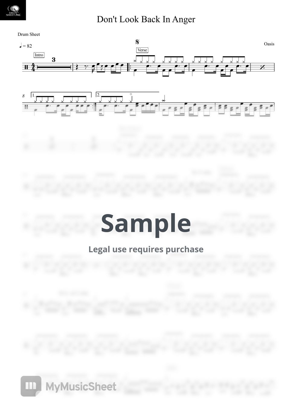 Oasis - Don't Look Back In Anger by Drum Sheet MX