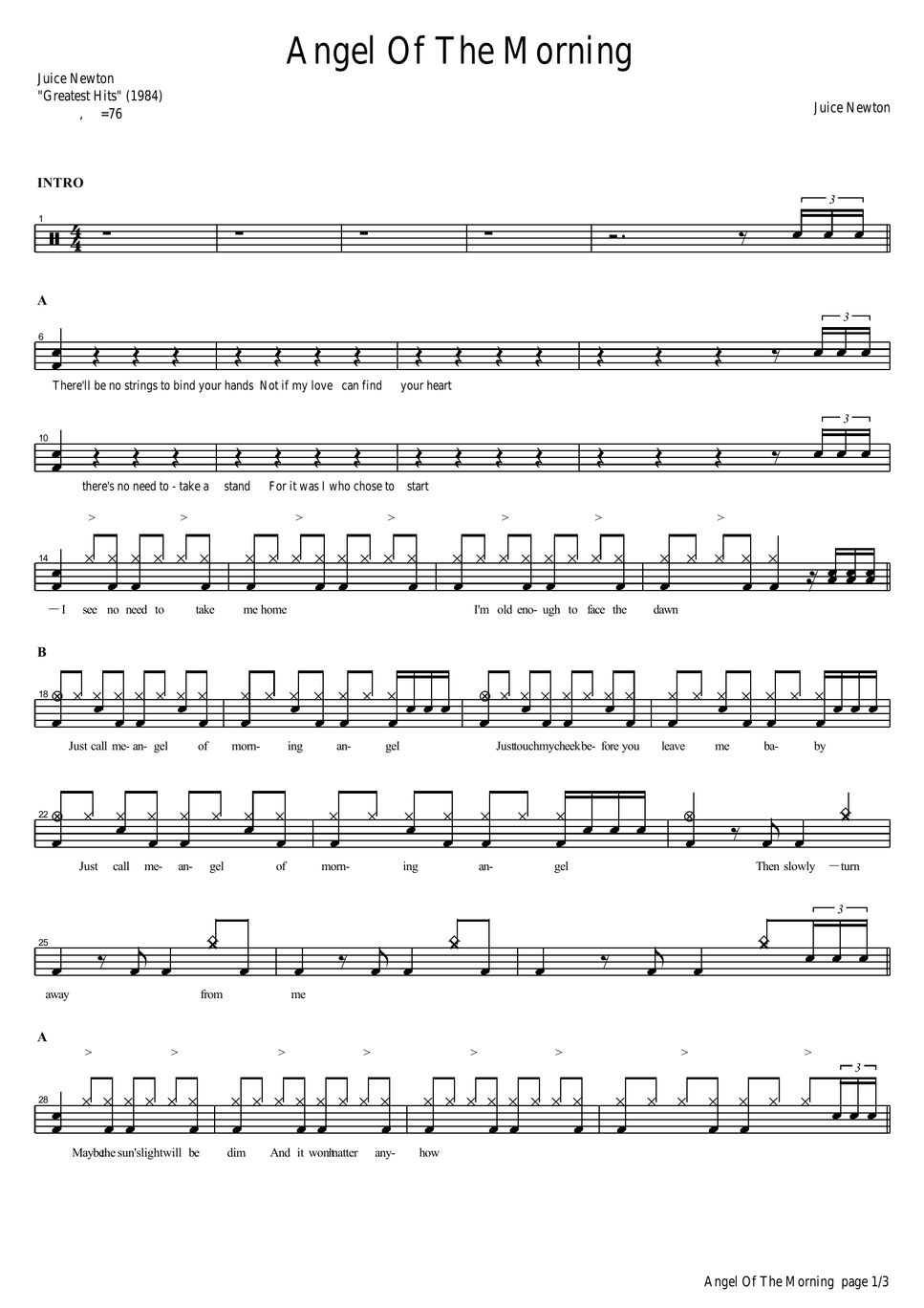 Juice Newton Angel Of The Morning Sheets by COPYDRUM