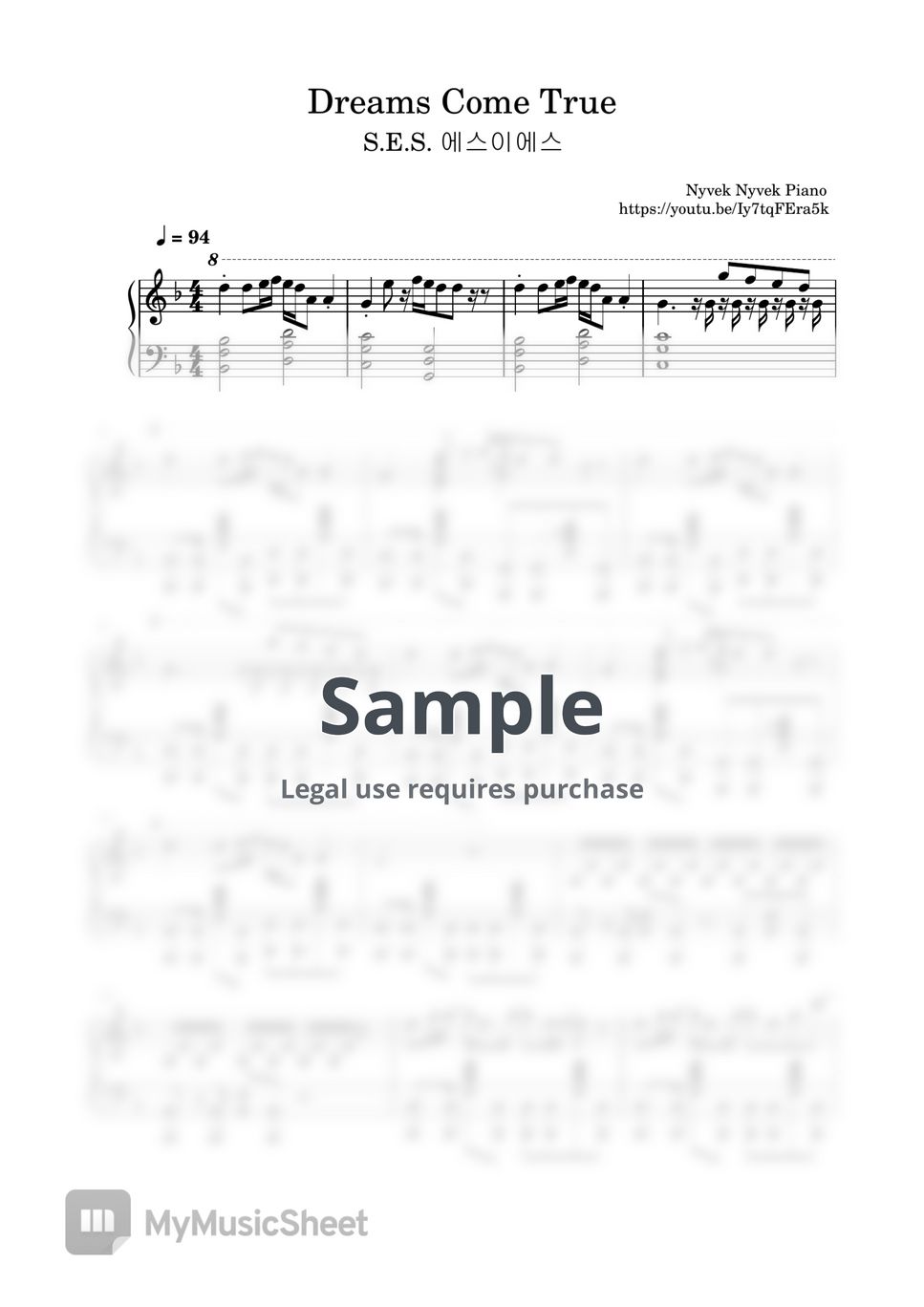 S.E.S. Dreams Come True Sheets by Nyvek Nyvek Piano