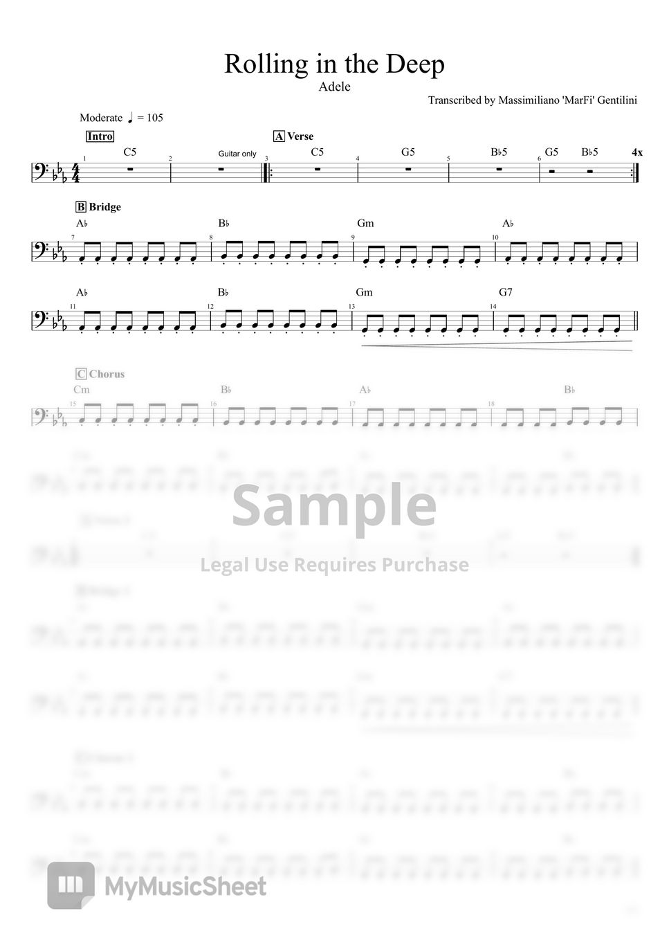 Adele Rolling in the deep 악보 by Massimiliano Gentilini