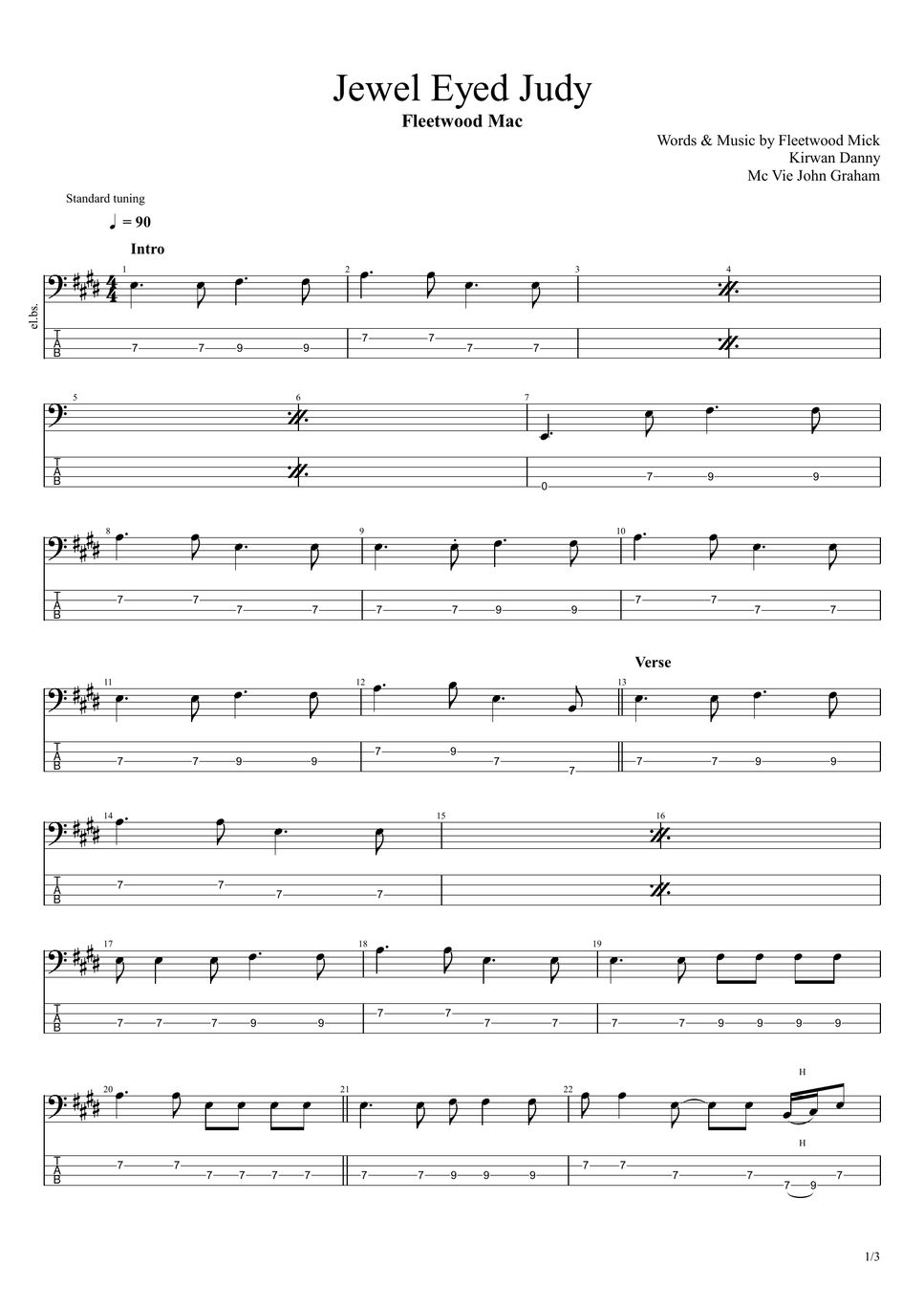 フリートウッド・マック Jewel Eyed Judy タブ + 五線譜 by まっきん