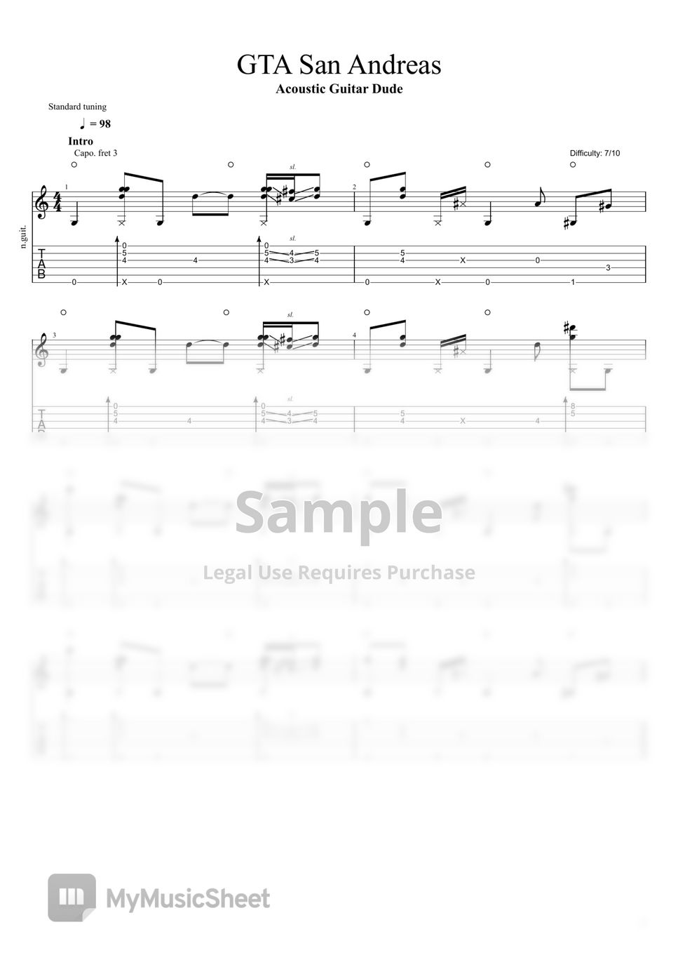 Grand Theft Auto GTA San Andreas (Game Soundtrack) 악보 by Acoustic