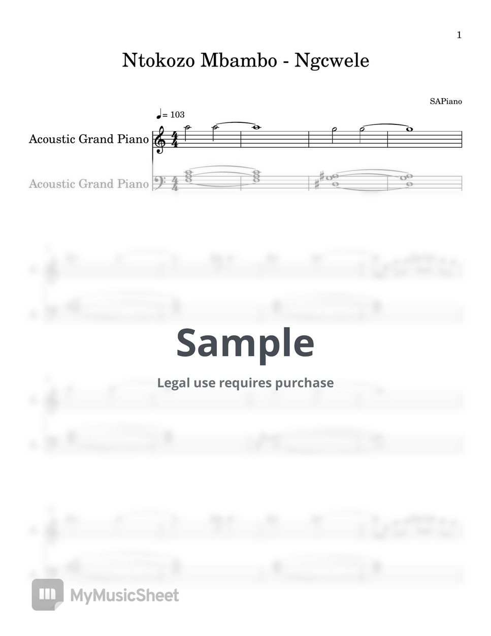 Ntokozo Mbambo - Ngcwele (PIANO SHEET) by SAPiano