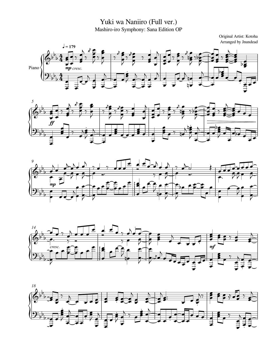 Kotoha - Yuki wa Naniiro (Full ver.) ピアノ楽譜PDF | Jnundead