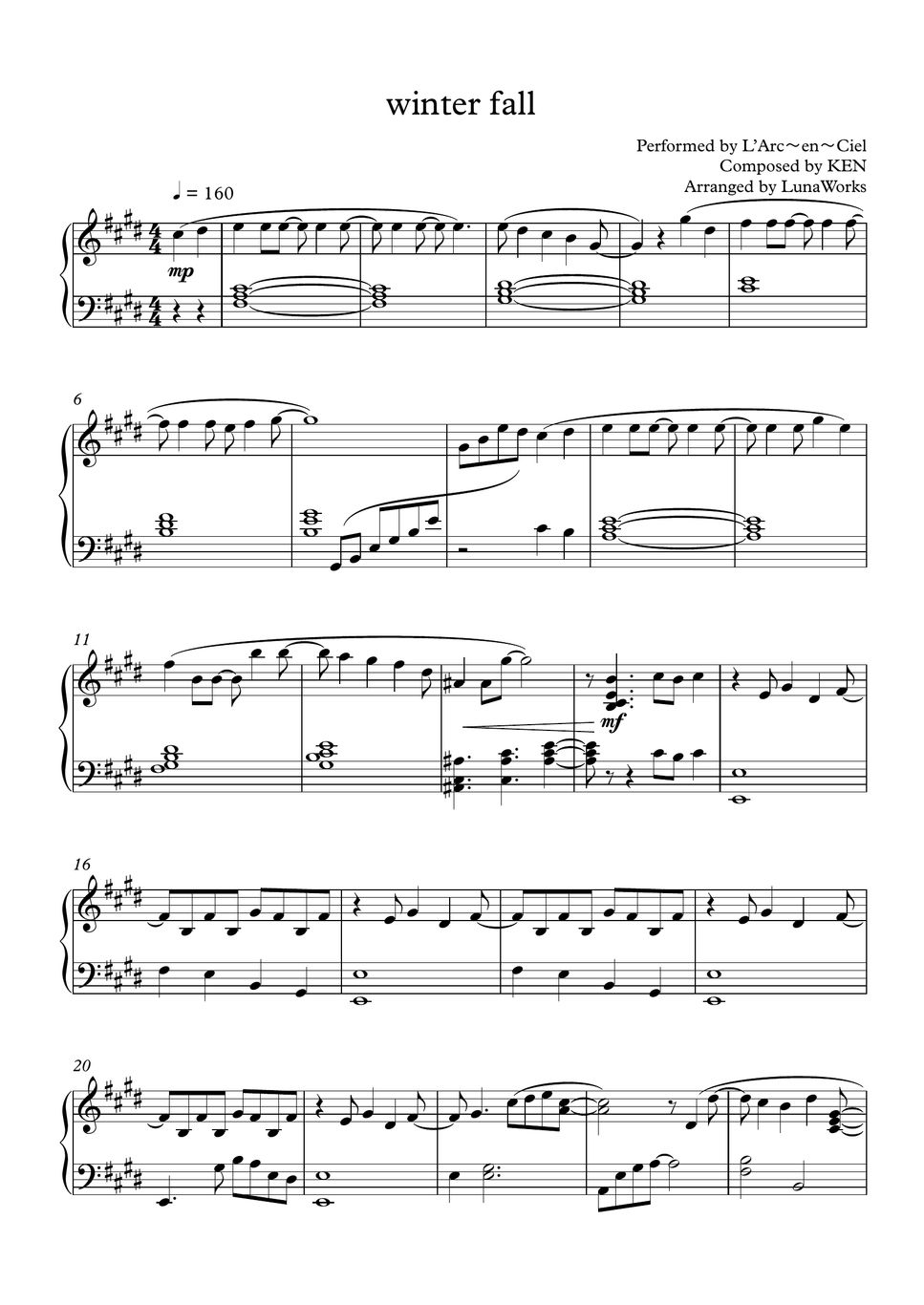 L'Arc～en～Ciel - winter fall Sheet Music by LuuunaWorks
