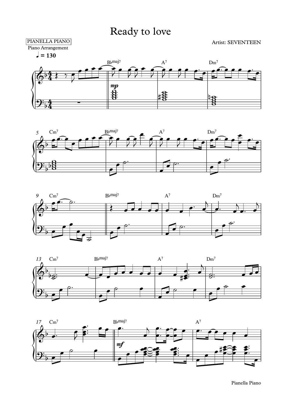 SEVENTEEN - Ready to love (Piano Sheet) 楽譜 by Pianella Piano