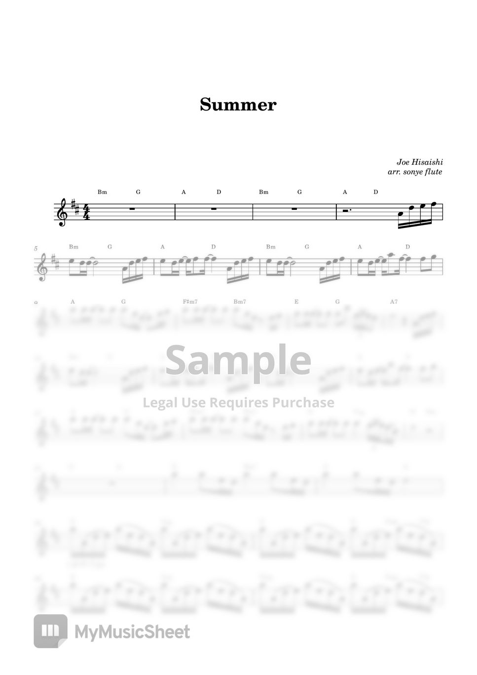 Joe Hisaishi - Summer (Flute Sheet Music) by sonye flute