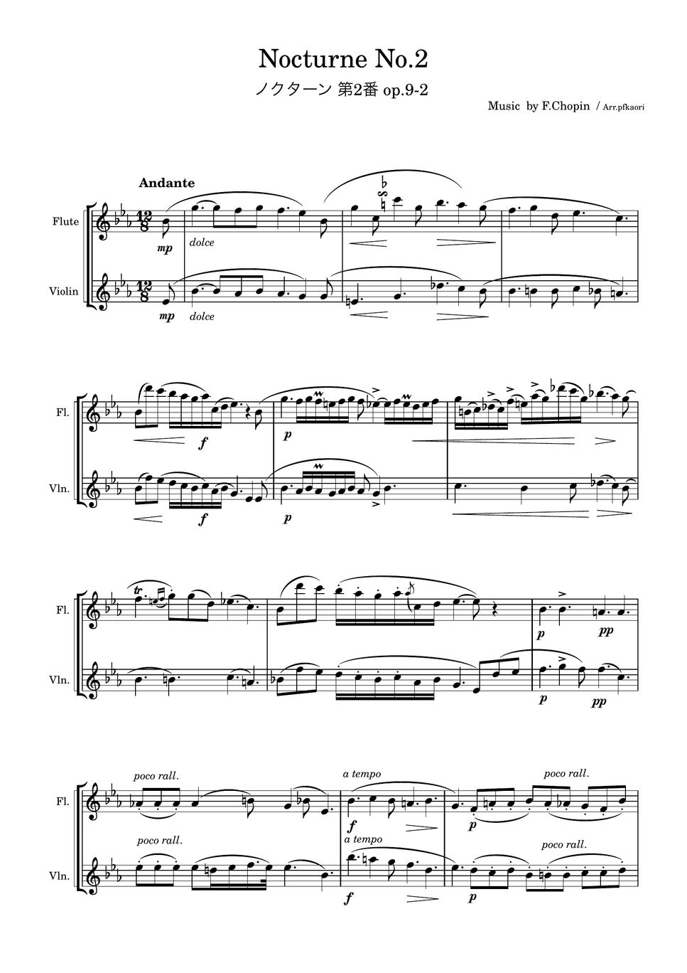 Chopin - Nocturne No.2 (1ver・Flute & Violin /Unaccompanied) by pfkaori