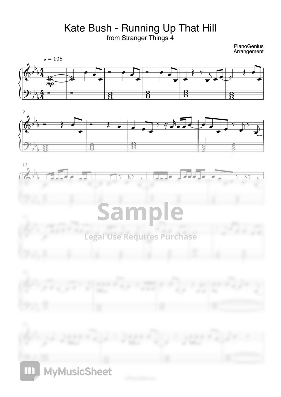 Kate bush running up that hill stranger things sheets by pianogenius